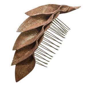 Artisan Handmade Whimsical Coquette Brownish metallic Leather Petal Hair Comb